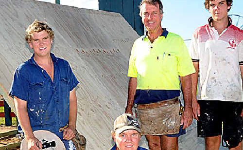 Demountable skate ramp builders (from left) Jeremy, Clinton, Peter and Casey Ison at the Gympie Show yesterday. Demountable skate ramp builders (from left) Jeremy, Clinton, Peter and Casey Ison at the Gympie Show yesterday.